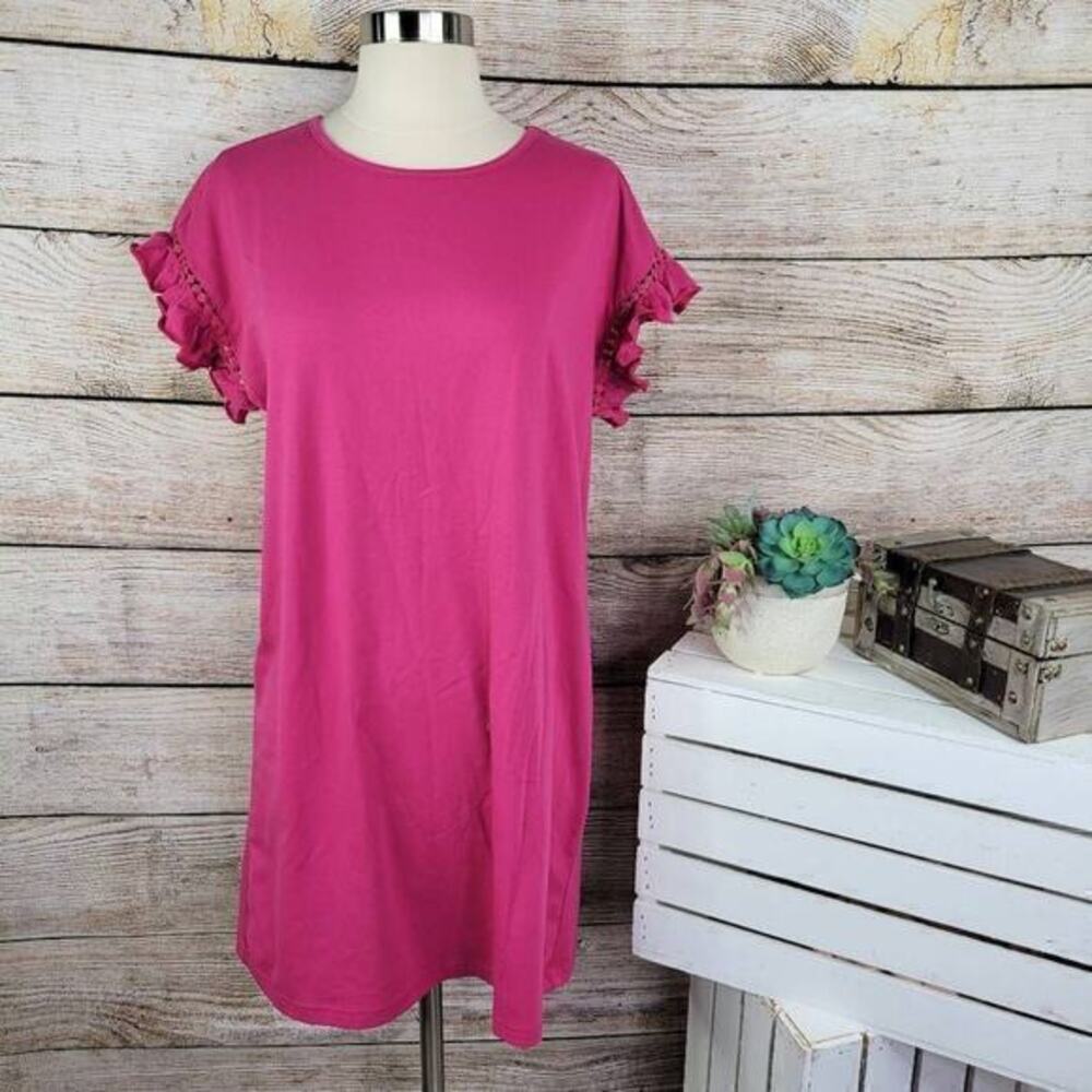 Shein Women's Ruffle Sleeve Dress‎ Mini Casual Stretch Hot Pink Medium